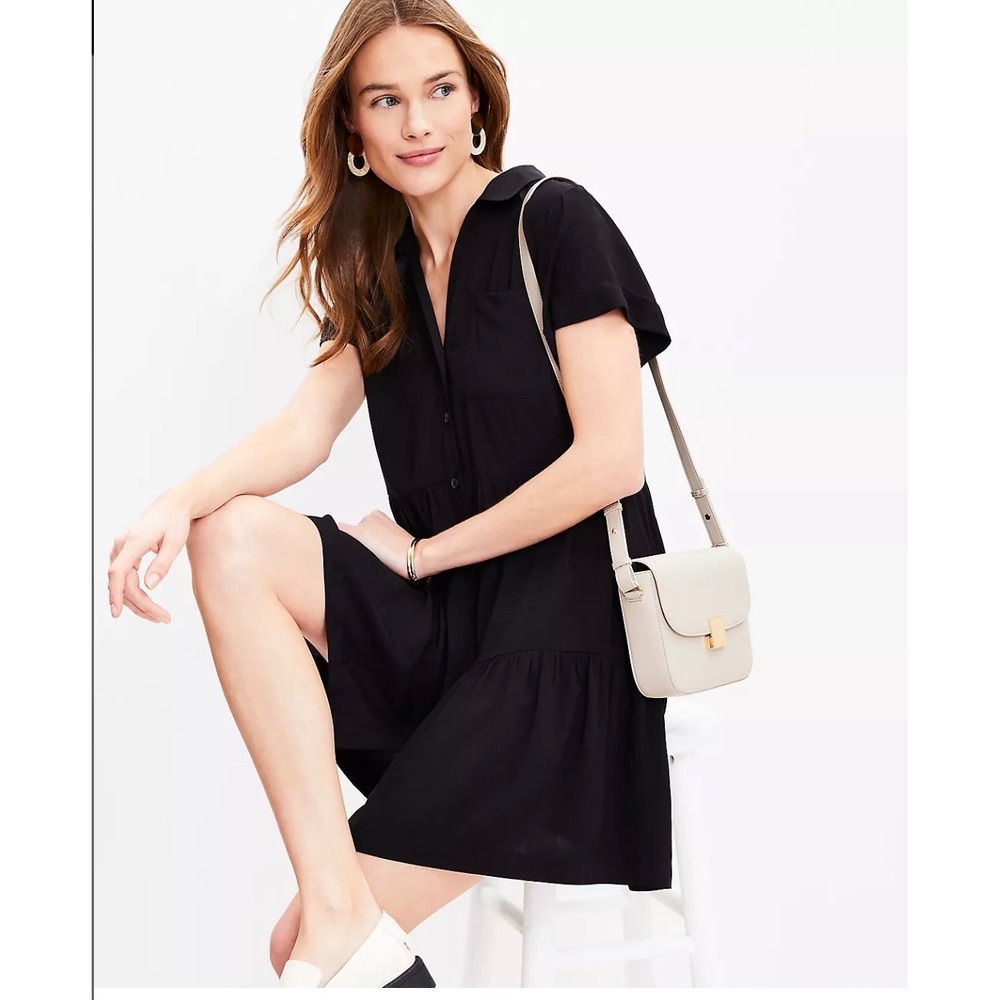 LOFT Tiered Pocket Black Short Sleeve Shirt Dress Size XXL - Picture 3 of 10